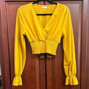 Altar'd State Yellow Smocked Fitted Blouse